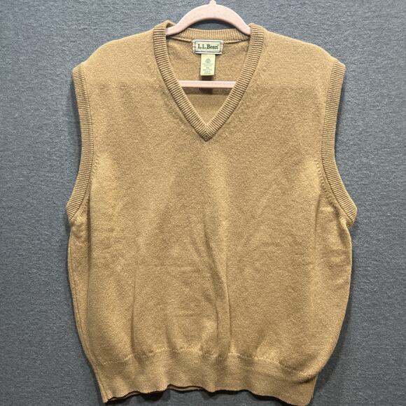 Vintage L.L. Bean Sweater Brown Vest Knit V-Neck Lambswool Preppy Mens Size XL - Picture 1 of 9